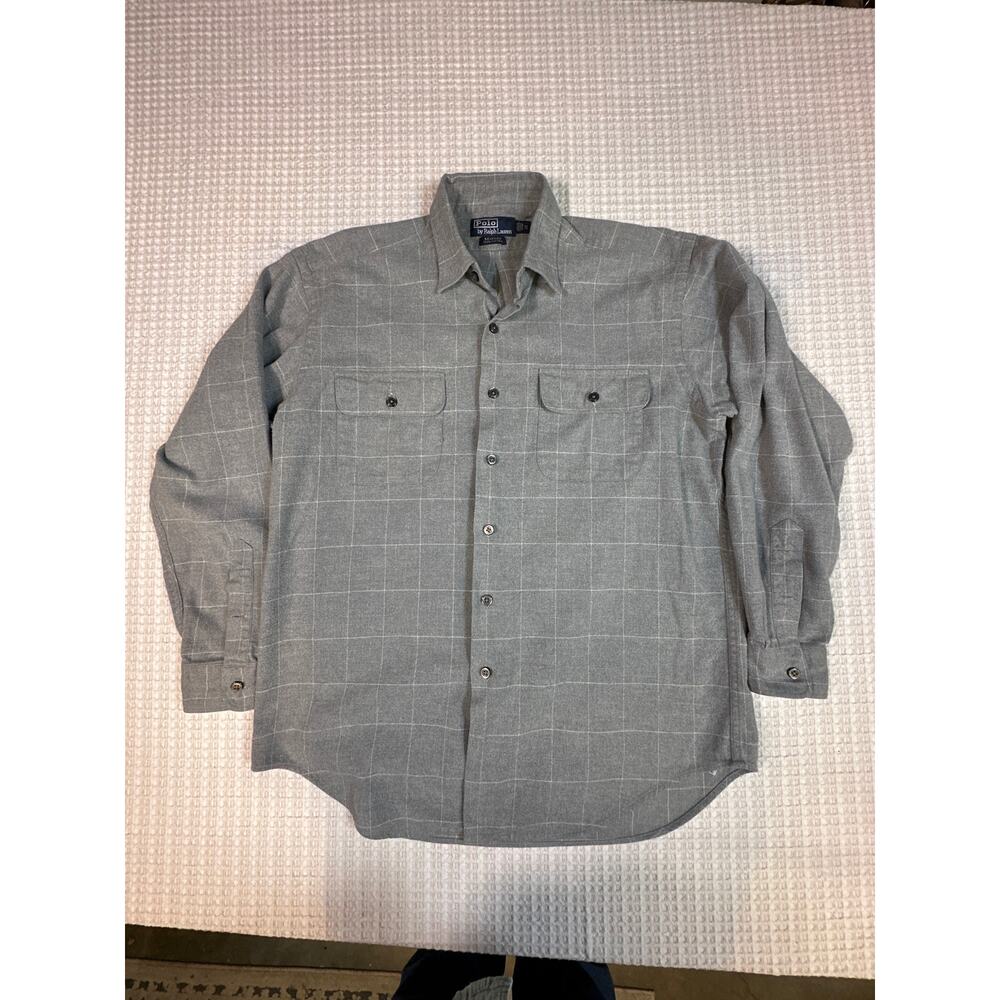 Polo Ralph Lauren Gray Windowpane Shirt Benford Cotton Preppy Classic M